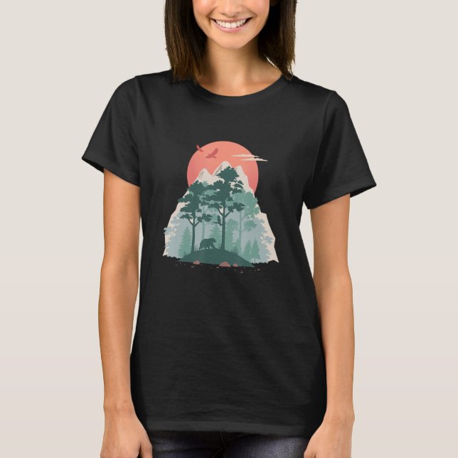 Retro Wilderness-berget utomhuscamping vandring m T Shirt (Framsida)