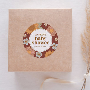 Retro Wildflowe Baby Shower Runt Klistermärke