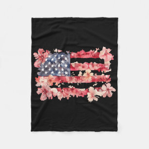 Retro Wildflower Amerikansk Flagga Kvinnor 4:e Jul Fleecefilt