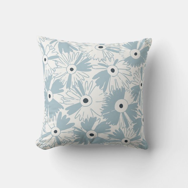 Retro Wildflower & Diamond Grid Reversible Blue Kudde (Framsida)