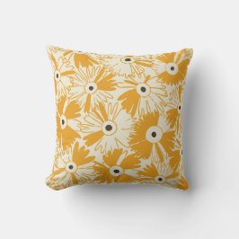 Retro Wildflower & Diamond Grid Reversible Golden Kudde