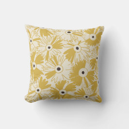 Retro Wildflower & Diamond Grid Reversible Mustard Kudde