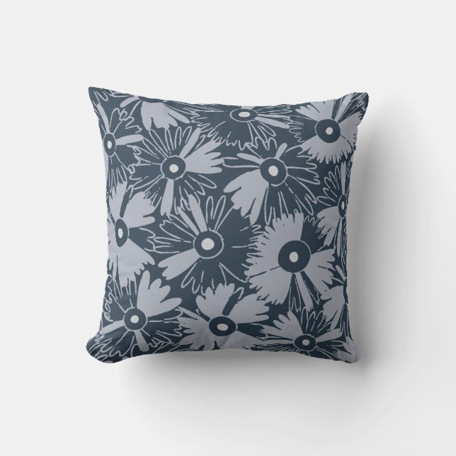 Retro Wildflower & Diamond Grid Reversible Navy Kudde (Framsida)