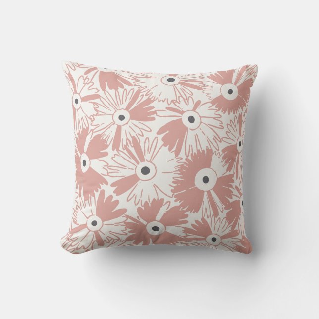 Retro Wildflower & Diamond Grid Reversible Pink Kudde (Framsida)