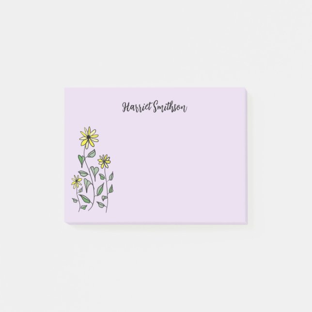 Retro Wildflowers Personlig Lilac Lavendel Post-it Block (Framsida)