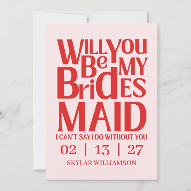 Retro Will You Be My Bridesmaid Red Pink Inbjudningar (Framsida)