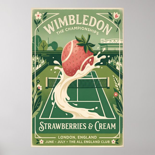 Retro Wimbledon-affisch, tennisbana och Poster (Framsidan)