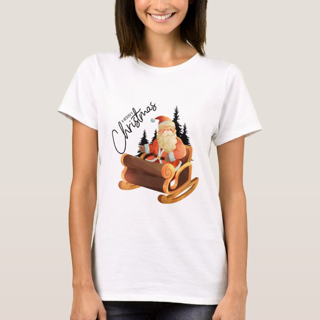 Retro Winking Jultomten i Sleigh Artistic T Shirt (Framsida)