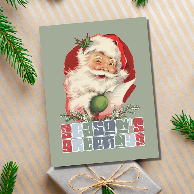 Retro Winking Santa Season Hälsning jul Helg Vykort (Retro Winking Santa Season's Greeting Christmas Holiday Postcard)