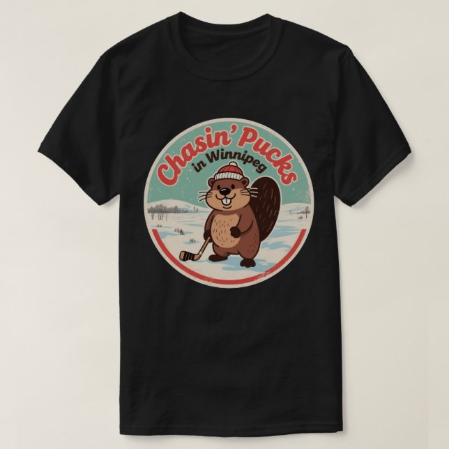 Retro Winnipeg Beaver Hockey T Shirt (Design framsida)