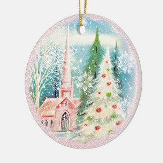 Retro Winter Church jul-Helgdag Ornament