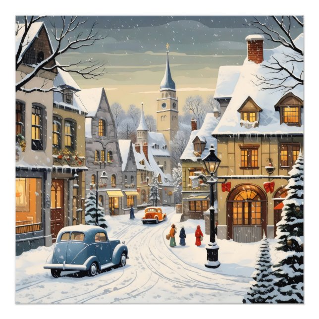 Retro Winter Cityscape Fototryck (Framsidan)