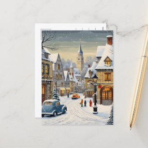Retro Winter Cityscape Helg Vykort