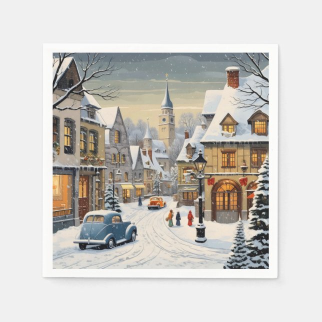 Retro Winter Cityscape Pappersservett (Framsidan)