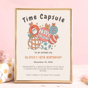 Retro Winter jultomten Birthday Time Capsule Poster