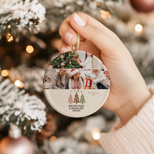 Retro Winter Kisses & Snowflake Wishes Julgransprydnad Keramik (Skapare uppladdad)