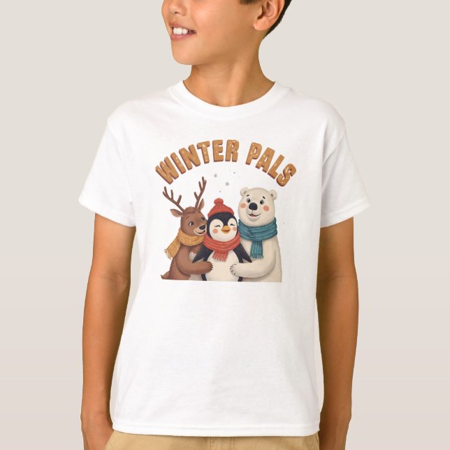 Retro Winter Pals Cute Animal Friends T Shirt (Framsida)