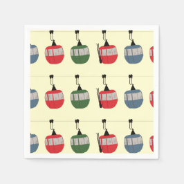 Retro Winter Ski Gondola Hiss Skiers Cream Pappersservett