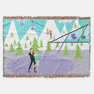 Retro Winter Ski Resort Throw Blanket Mysfilt