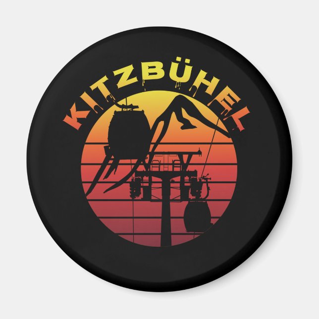 Retro Winter Ski Tirol Kitzbühel Sunset Magnet (Framsidan)