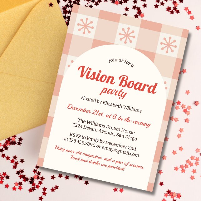 Retro Winter Snöflingor Dream Vision Board Party Inbjudningar (Retro Winter Snowflakes Dream Vision Board Party Invitation)
