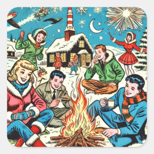 Retro Winter-Tecknader Fyrkantigt Klistermärke