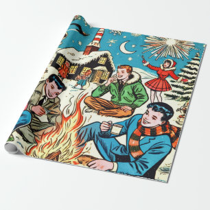 Retro Winter-Tecknader Presentpapper