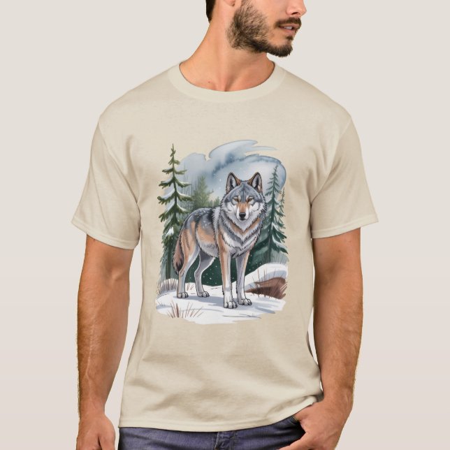 Retro Winter Wolf Watercolor 90's Wilderness Natur T Shirt (Framsida)