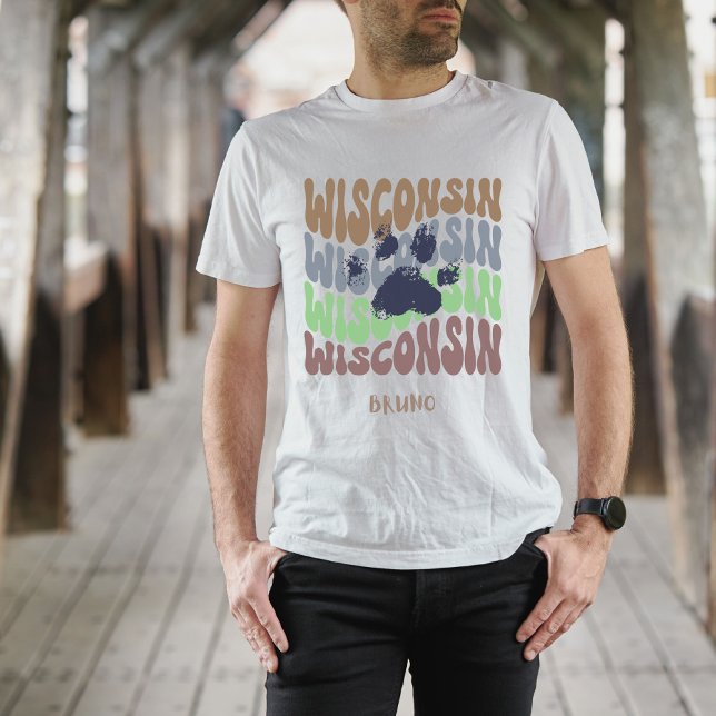 Retro Wisconsin Hund Tass T-Shirt (Wisconsin dog dads...personalize your shirt and show off your favorite four legged friend!)