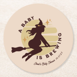 Retro Witch Baby väntar Baby Shower    Underlägg Papper Rund