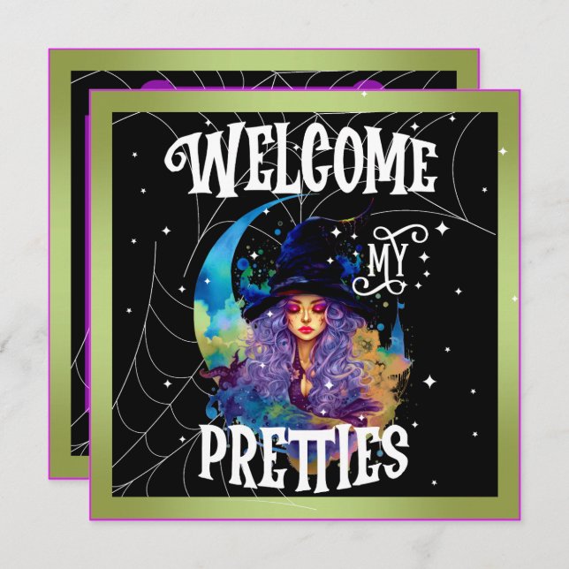 Retro Witch Beauty Halloween-kort Julkort (Fram/baksida)