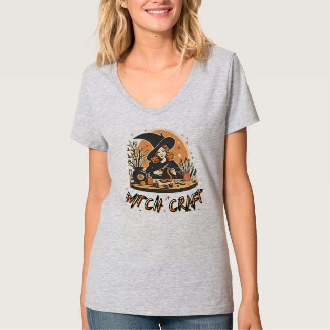 Retro Witch Craft Halloween T Shirt (Framsida)