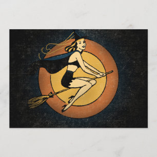 Retro Witch Halloween-inbjudningar Inbjudningar
