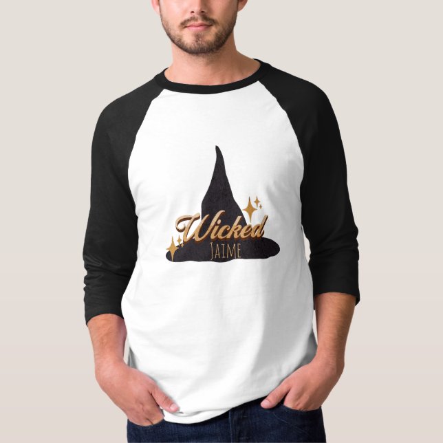 Retro Witch Hat Wicked Namn T Shirt (Framsida)