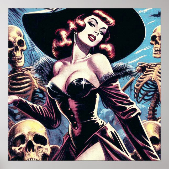 Retro Witch Horror Pin-up Poster (Framsidan)