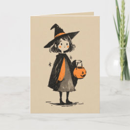 Retro Witch Illustration Spooky Cute Halloween Kort