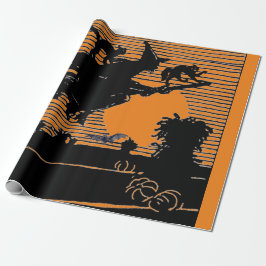 RETRO WITCH ON A BROOM HALLOWEEN Wrapping Papper Presentpapper
