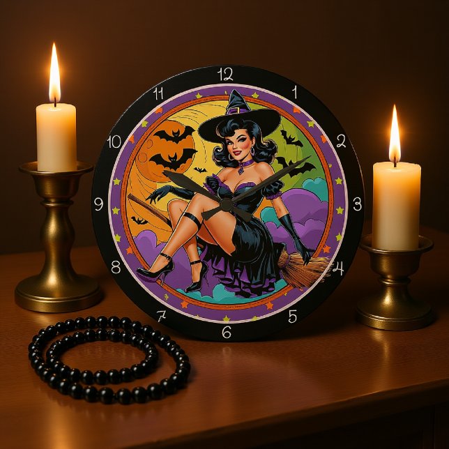 Retro Witch Orange Måne Stor Klocka (Skapare uppladdad)