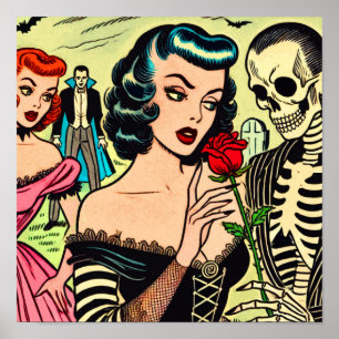 Retro Witch Vampire Girl Horror Tecknader Poster