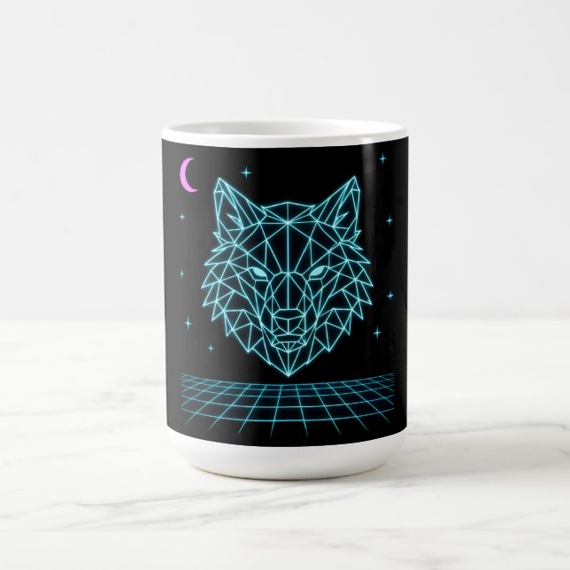 Retro Wolf Synthwave - Neon Nattvarg Kaffemugg (Center)
