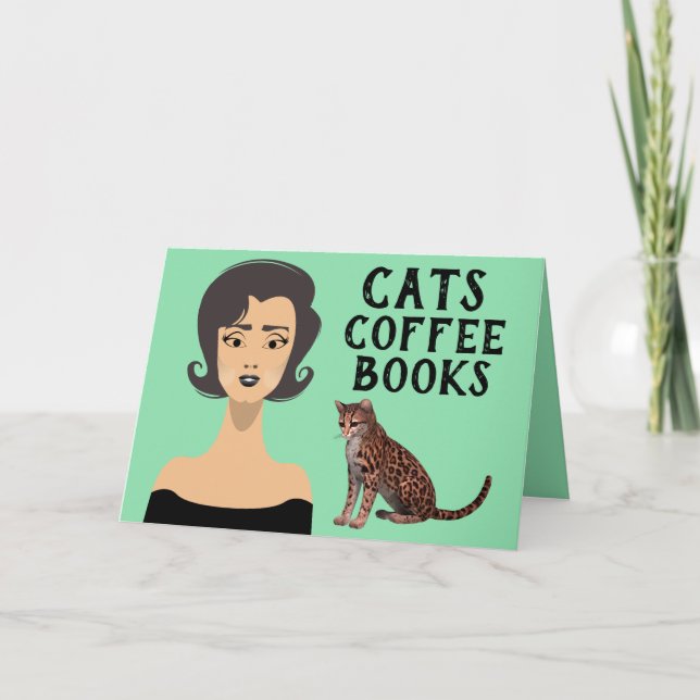 RETRO WOMAN ART CAT FÖDELSEDAGSKORT KORT (Framsida)