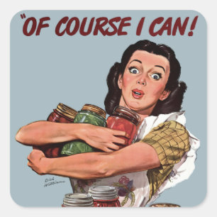 Retro Woman Caterer Cook, ja, jag kan! Fyrkantigt Klistermärke