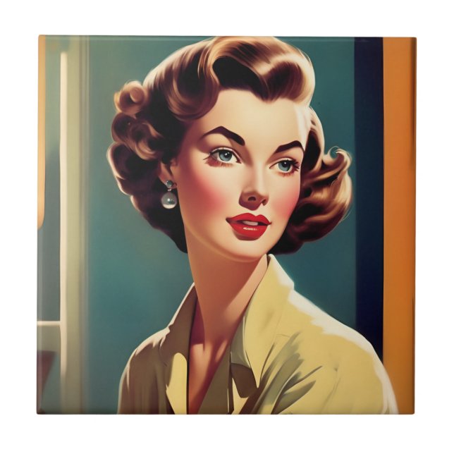 Retro Woman Ceramic Tile Kakelplatta (Framsidan)