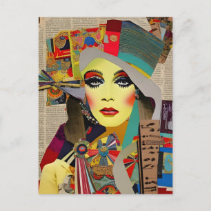 Retro Woman Colorful Mixed Media Collage Abstrakt Vykort