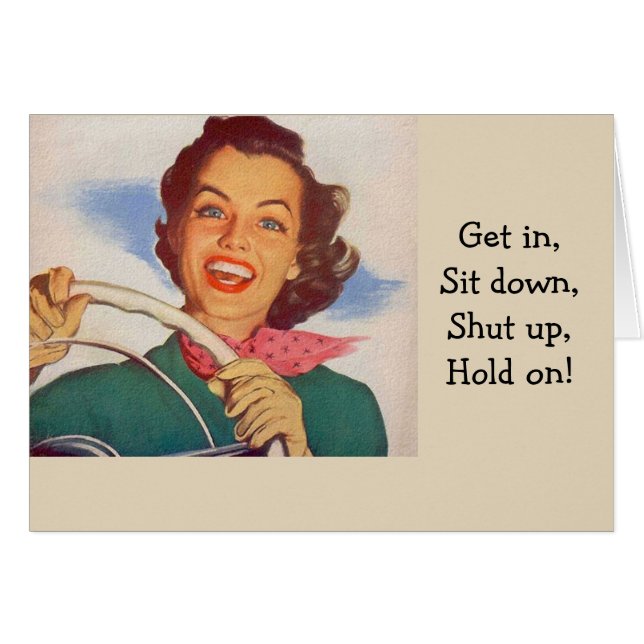 Retro Woman - Crazy Driver Hälsningskort (Framsidan Horizontal)