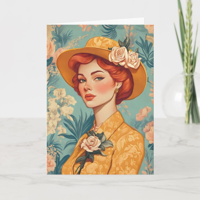Retro Woman Dam Vintage Helgkort (Framsida)