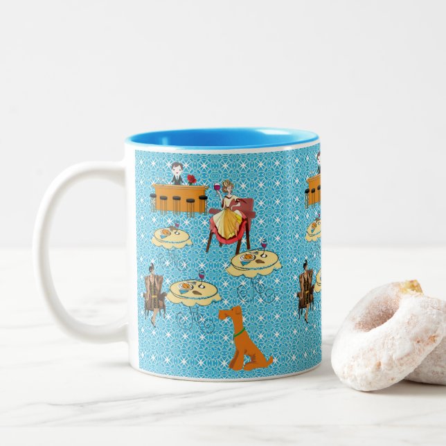 Retro Woman Dinning Hund Mugg (Med munk)