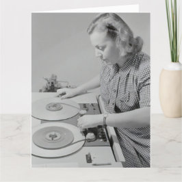RETRO WOMAN DJ MIXER BIRTHDAY-KORT FÖR HENNE TACK KORT