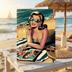Retro Woman i Beach Åldersdag Humor Kort