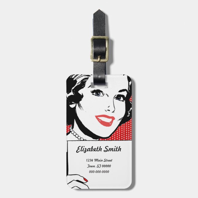 Retro Woman med ett tecken Bagagebricka (Vertikal Framsida)